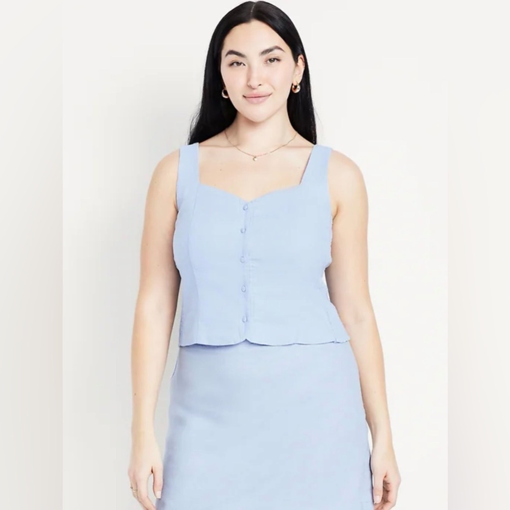 Old Navy Sky Blue Smocked Button-Up Top